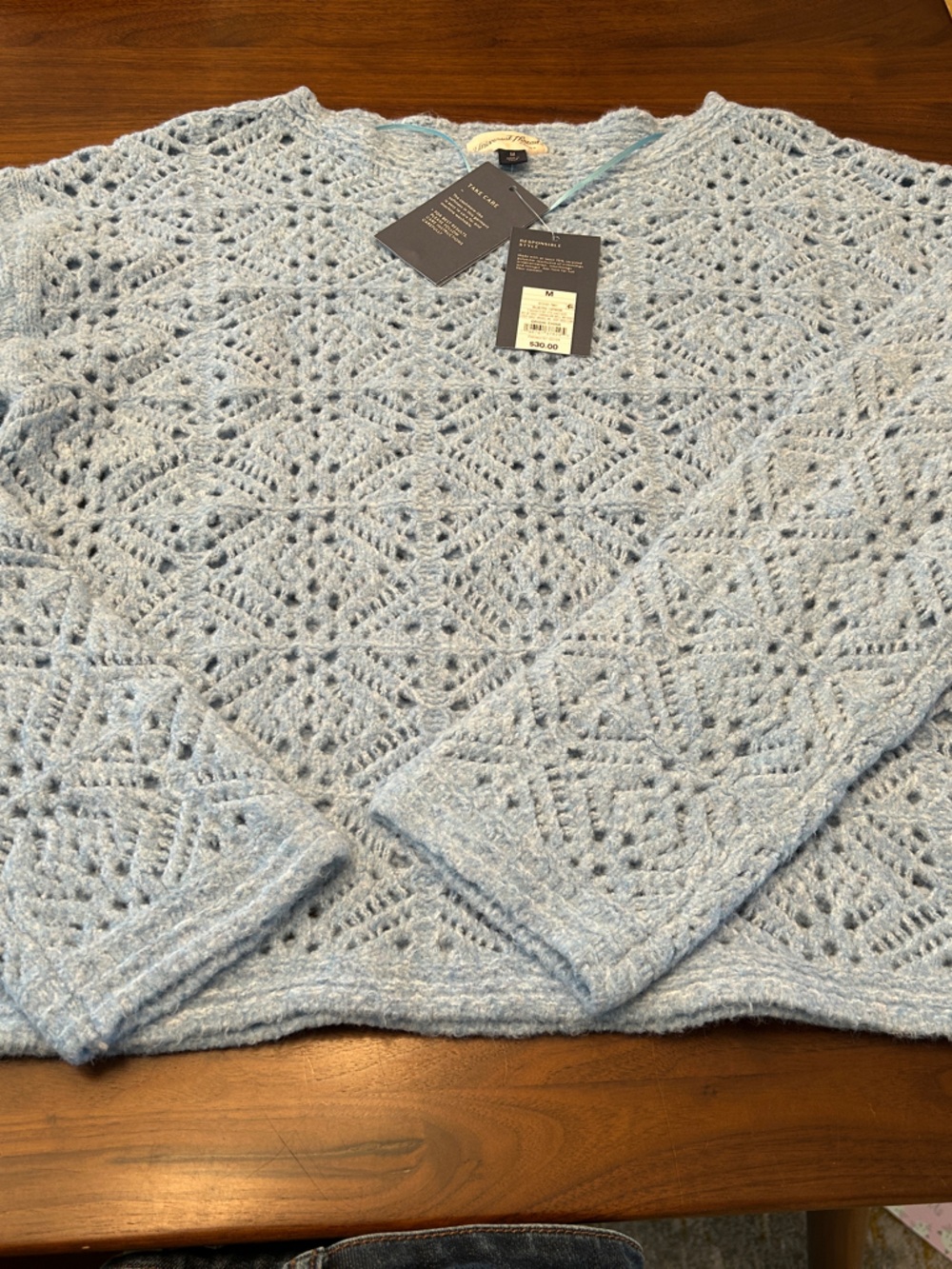 Universal Thread Light Blue Openwork Crewneck Sweater